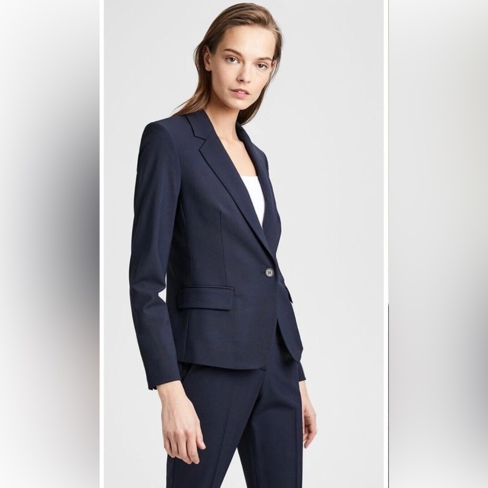 theory Navy One-Button Blazer